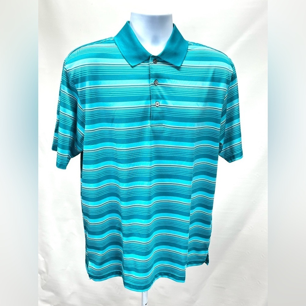PGA TOUR Men’s Teal‎ stripe AirFlux polo golf shirt size L. - Picture 7 of 12